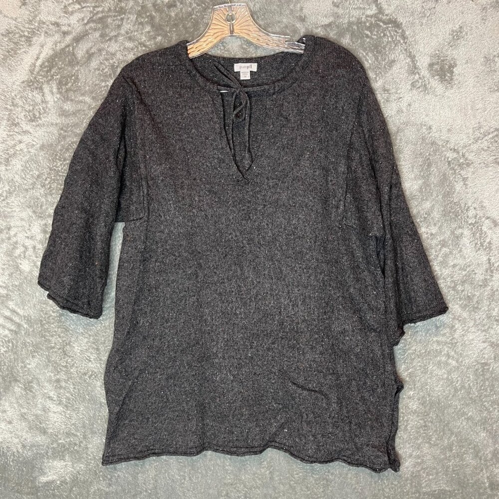 Pure Jill Women Speckled Wool Blend Lagenlook Goblincore Keyhole Tunic Sweater M
